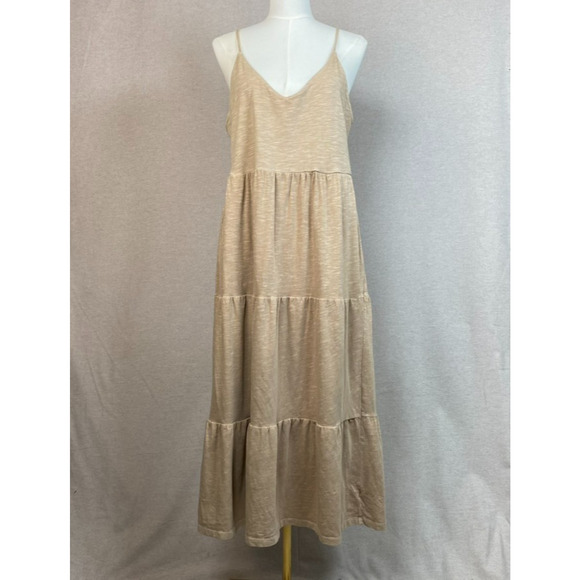 Old Navy Womens Tiered Midi Sundress Size L Boho Neutral Clean Girl Coastal - Picture 2 of 10